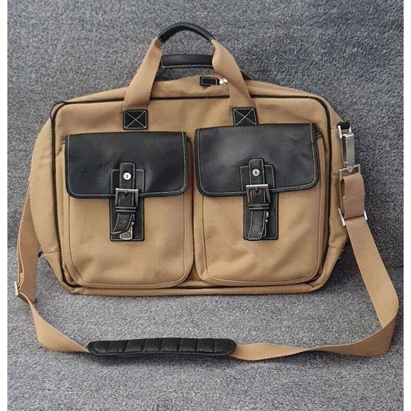 Hartmann Ziptop Briefcase Canvas and Leather HUDSON COLLECTION TAN AND BLACK - Picture 3 of 16